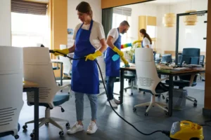 Professional home cleaner vacuuming a living room in Adelaide