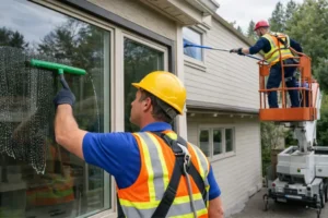 Professional window cleaners in Adelaide cleaning exterior glass