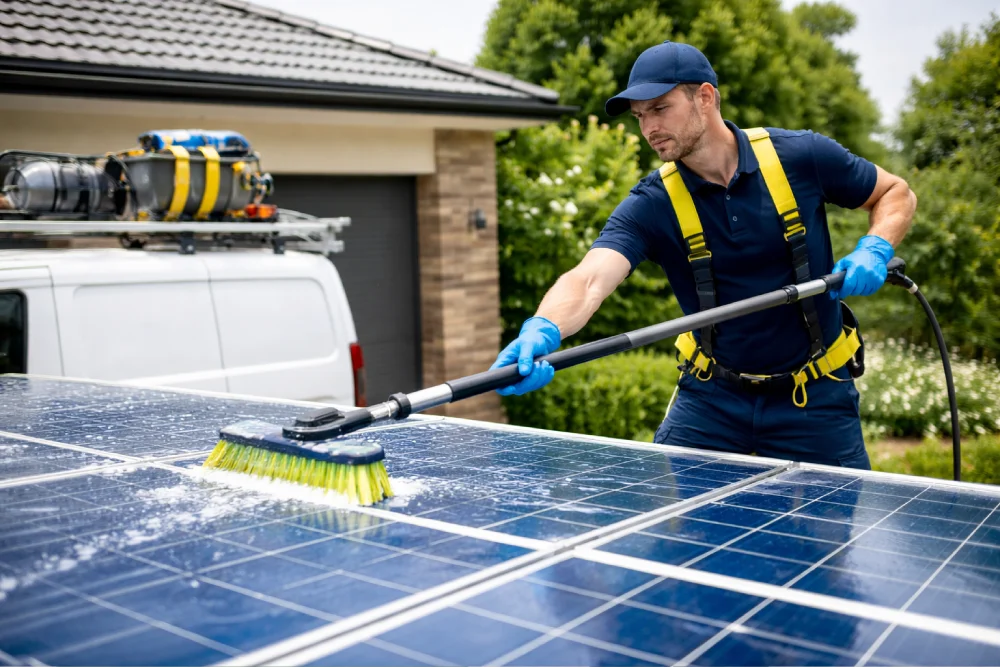 Professional solar panel cleaning on Adelaide home roof