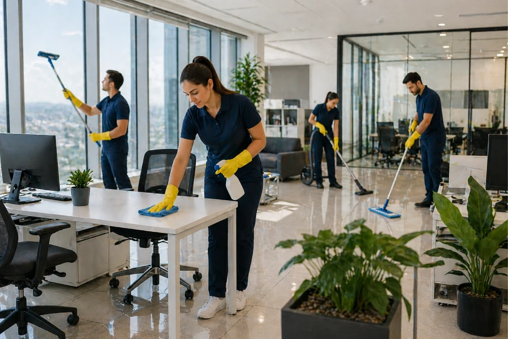 Commercial cleaners cleaning a modern office in Adelaide